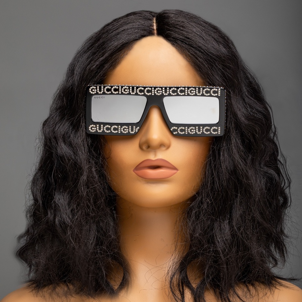 Gucci Hollywood Forever Rectangle Sunglasses Crystal Embellished Acetate and Met